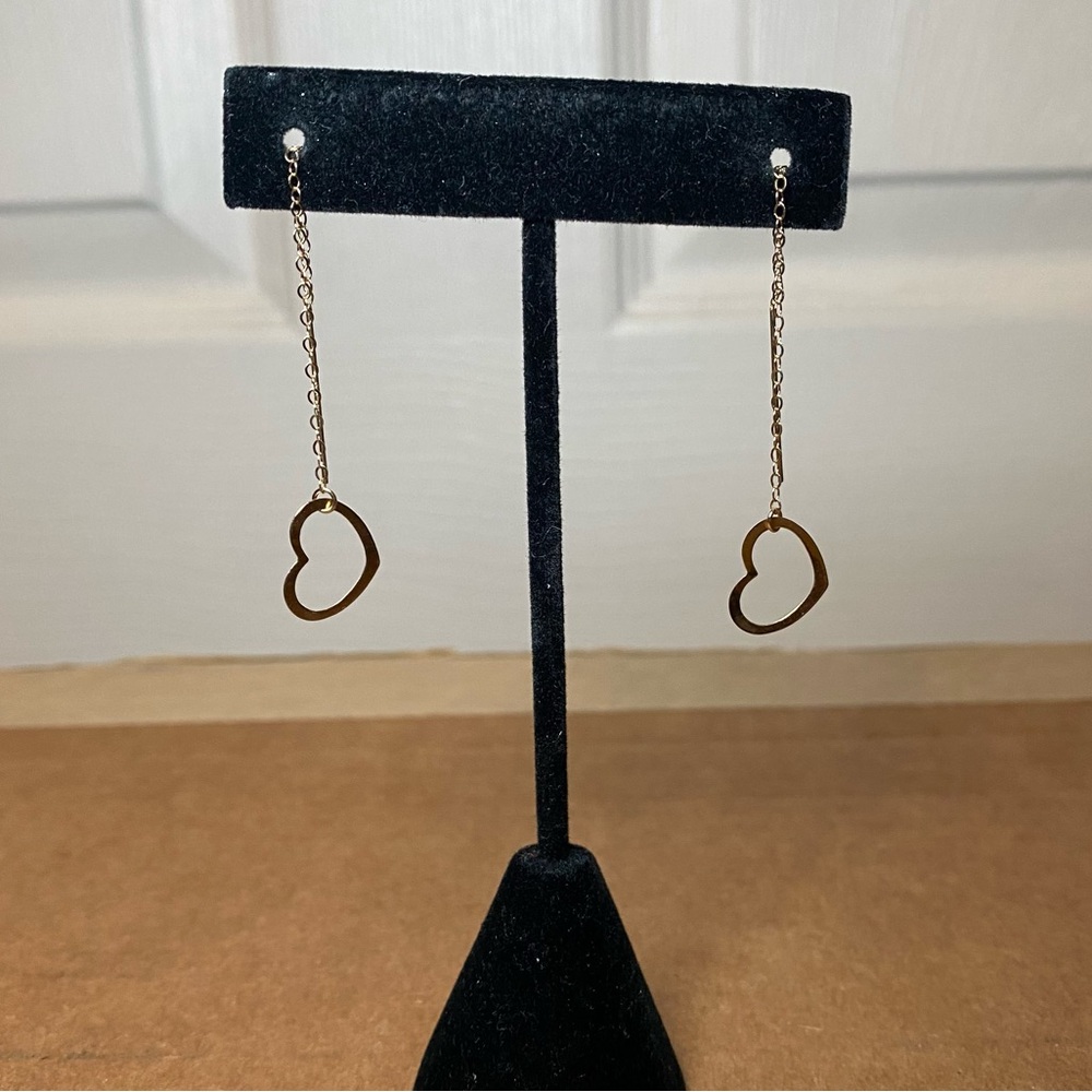 14K Yellow Gold Heart Dangle Earrings